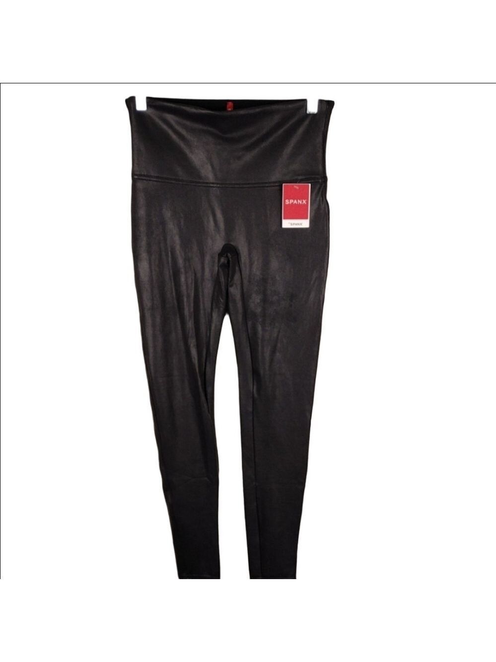 Spanx Black Nylon Leather Look High Waist Ankle Length Pull On Legging Pant